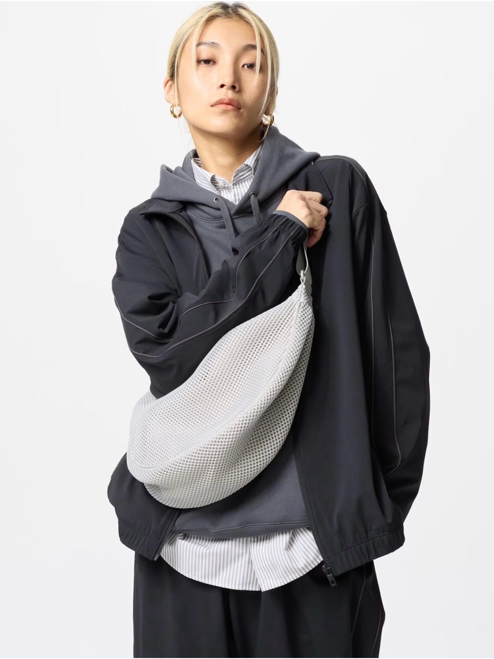 Uniqlo White Mesh Crescent Crossbody Bag